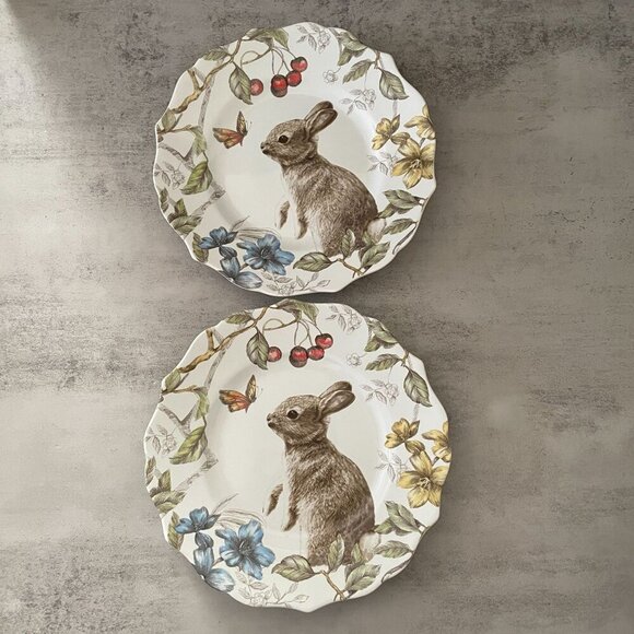 Pier 1 Sofie the Bunny Set of Two 8.75" Salad Plates Rabbit Ceramic Discontinued - Picture 2 of 6